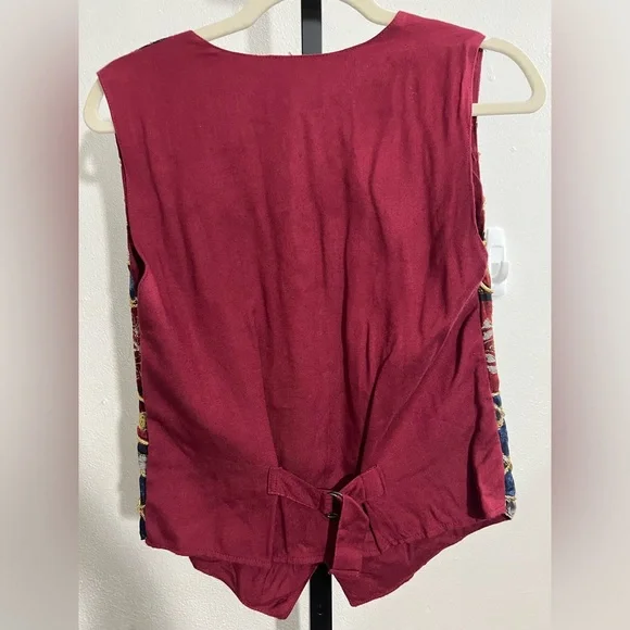 Vintage JoJo Co Ltd Maroon Rayon Vest / Vntg Top - Picture 6 of 7